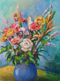 Bunter Blumenstrauss, Acryl auf Leinwand 40x50 cm