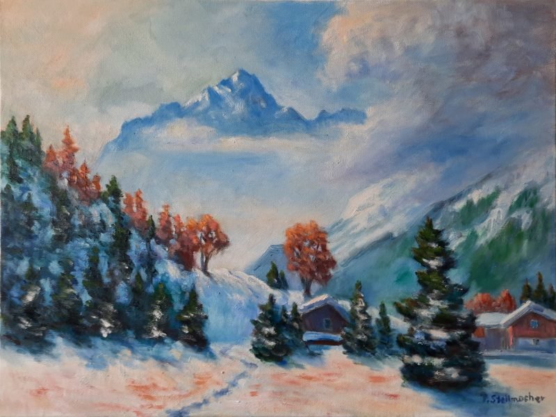 Winterliches Wolkenschauspiel im Lechtal, 50x70, Acryl auf Leinwand