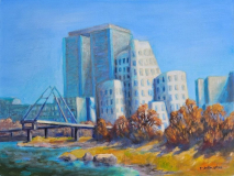 Düsseldorfer Hafensilhouette, Acryl auf Leinwand, 50x70 cm