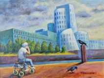 Im Medienhafen in Düsseldorf, Öl auf Leinwand, 50x70 cm