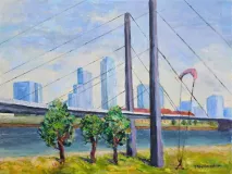Rheinkniebrücke Düsseldorf, Acryl auf Leinwand 50x70 cm