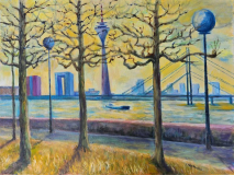 Rheinpromenade Duesseldorf, Acryl auf Leinwand, 50x70 cm
