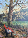 Bank im Krabachtal bei Eitorf, 40x60 cm, Acryl auf Leinwand