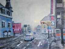 Kreuzung in Eitorf/Sieg im Morgendunst, Acryl auf Leinwand, 50x70 cm