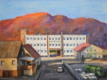 Iris-Gebäude in Eitorf, Acryl auf Leinwand 50x70 cm, verk.