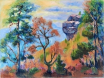 Berghang mit Felskoloss im Herbst, 50x70 cm, Acryl auf Leinwand