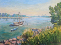 Schiff bei Dormagen 40x50cm Acryl auf Leinwand