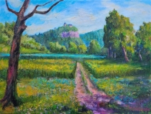 Weg im Rurtal mit Burg Nideggen, Acryl auf Leinwand 40x60 cm