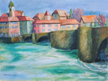 Rhein mit Silhouette von Rheinfelden, 50x70 cm, Acryl auf Leinwand