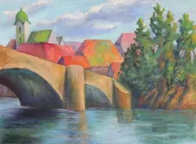 Rheinbrücke mit Rheinfelden-Altstadt, Acryl auf Leinwand 50x70 cm