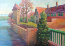 Rheinufer mit Rheinturm in Rheinfelden, Acryl auf Leinwand 50x70 cm