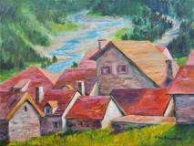 Dorf im Tessin mit Bachlauf, Acryl auf Leinwand, 60x70 cm