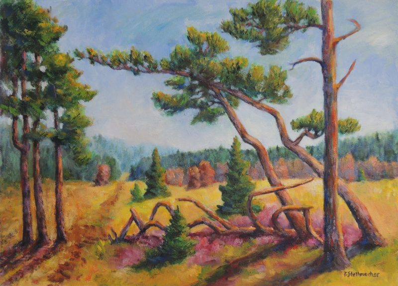 St&uuml;rzende B&auml;ume im Hohen Venn Acryl auf Leinwand 50x70cm