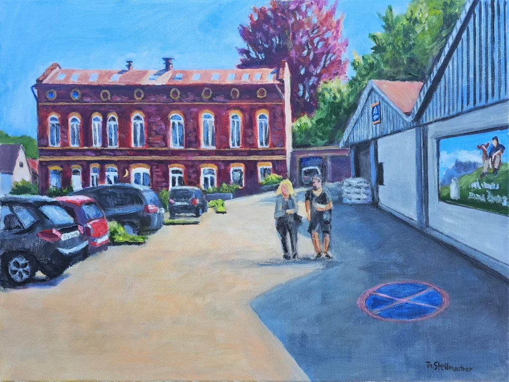 Aldi Vorplatz in Eitorf, Acryl auf Leinwand 50x70 cm