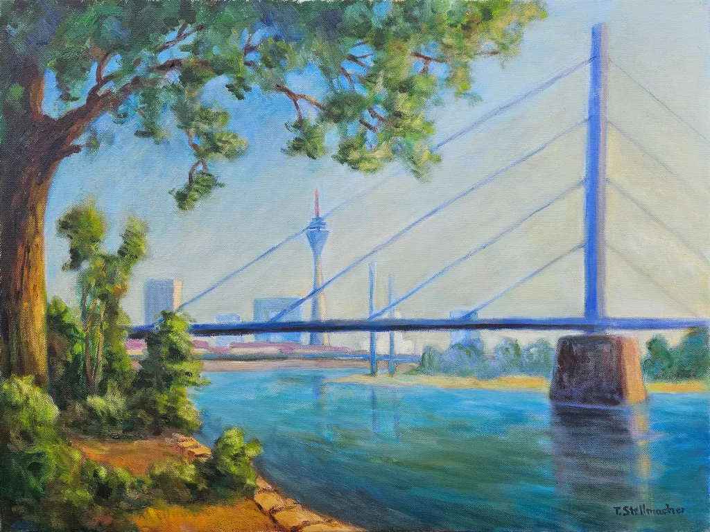 D&uuml;sseldorf Oberkasseler Br&uuml;cke, Acryl auf Leinwand 50x70 cm