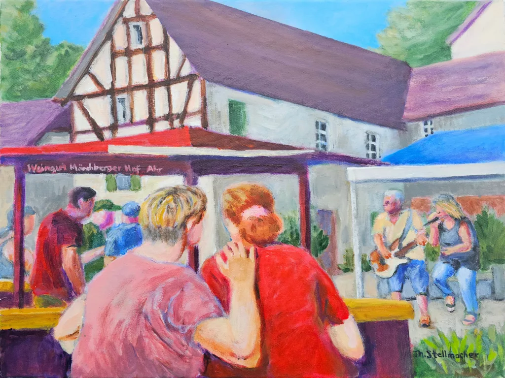 Feierabendmarkt in Eitorf vor dem Siegtalhaus, Acryl auf Leinwand 40x50 cm