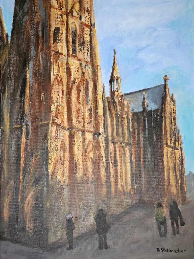K&ouml;lner Dom &uuml;ber Eck 50x70 cm Acryl auf Leinwand