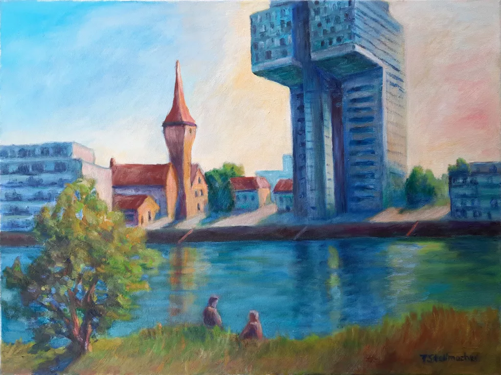Kranhaus in K&ouml;ln 50x70 cm Acryl auf Leinwand
