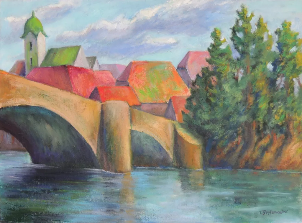 Rheinbr&uuml;cke von Rheinfelden, Acryl auf Leinwand 50x70 cm