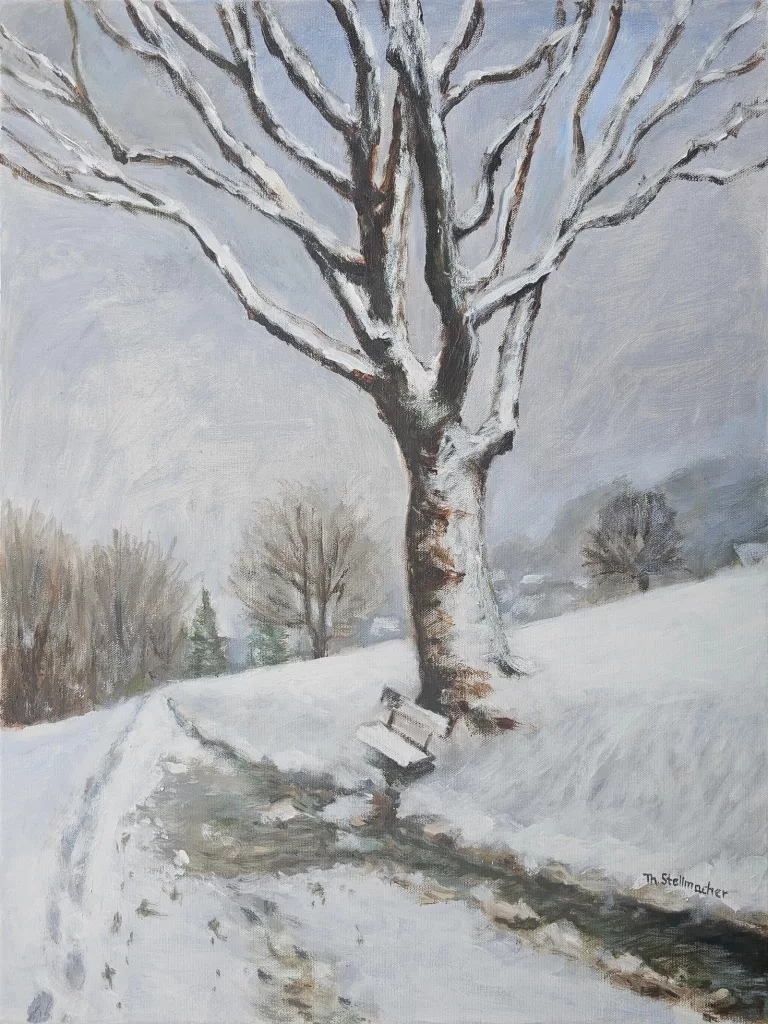 Weg bei Eitorf Schiefen im Winter, Acryl auf Leinwand 50x60 cm