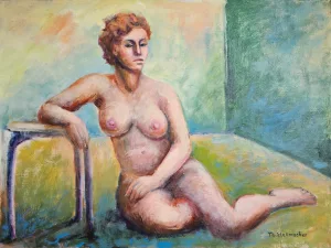 aufgest&uuml;tzter Akt, Acryl auf Leinwand 50x70 cm