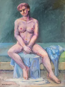 sitzender Akt mit Couch, Acryl auf Leinwand 50x70 cm